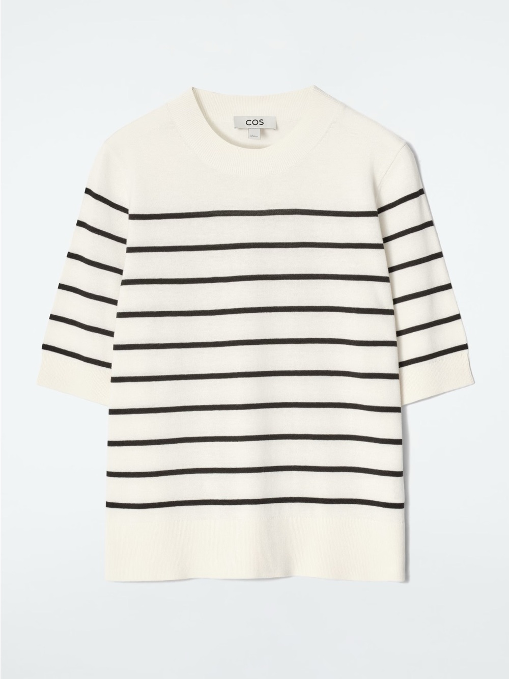 COS Cream Short-Sleeve Crewneck Sweater with Black Stripes